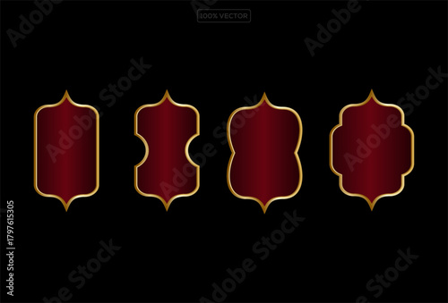 Islam frames. Ramadan ornaments. Arabian, Indian, Turkish decoration labels isolated on black illustration