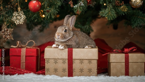 A cute bunny rabbit nestled...
