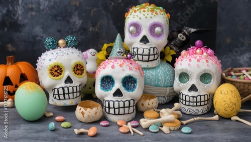 Skulls made of sugar, refin...