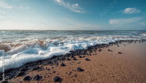 The waves rolled onto the s...