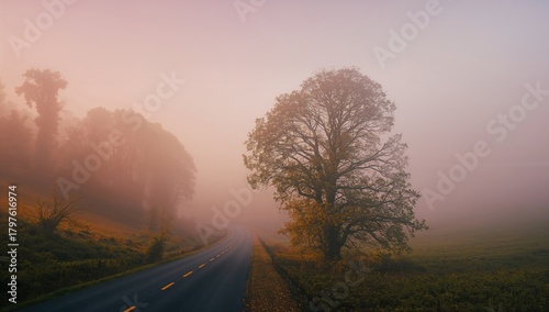 Road shrouded in fog, morni...