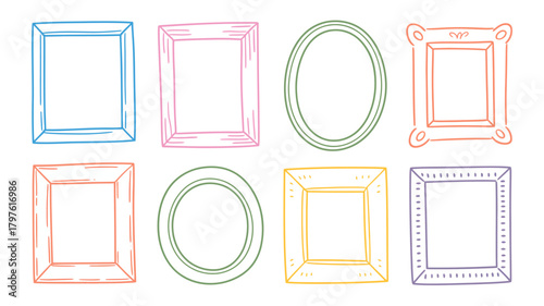 Hand drawn colorful doodle picture frames set. vector illustration of various shapes and styles, perfect for design elements.