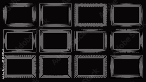 Collection of twelve rectangular frames with various distressed edges and textures, perfect for vintage or artistic design elements.