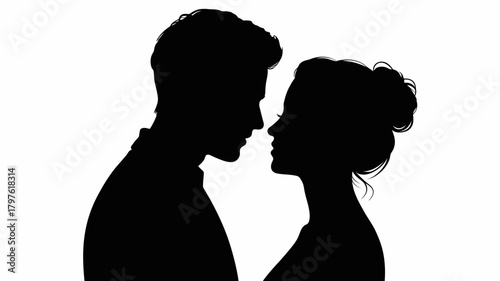 Silhouettes of a loving couple, man and woman facing each other with gentle intimacy, conveying romance, closeness, and strong connection