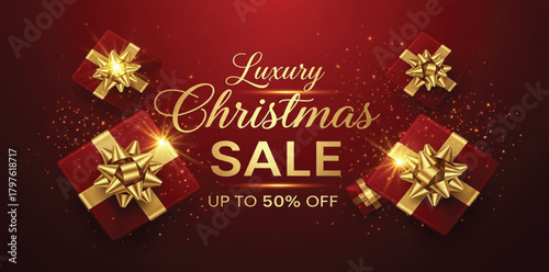 Luxury Christmas Sale’ and ‘Up to 50% Off’ text in a stylish layout. Perfect for ecommerce promotions