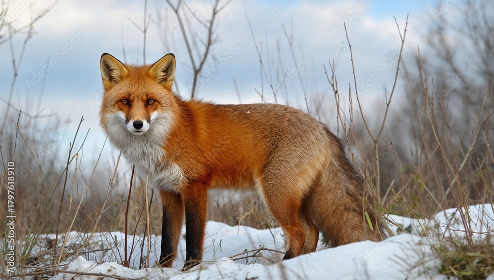 Obraz premium Red fox in its natural habitat, showcasing seasonal change