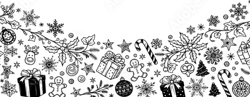 black and white background Christmas doodle