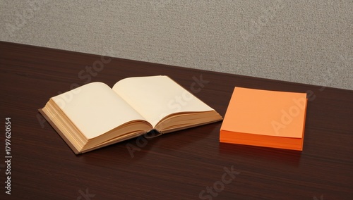 Open book and orange notepa...