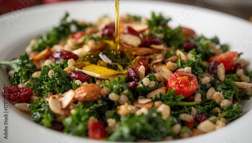 Warm kale salad featuring b...
