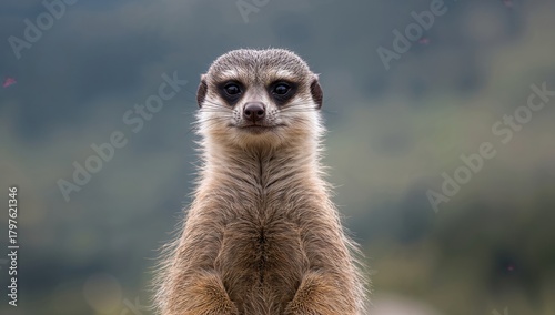 Meerkat standing alert on h...