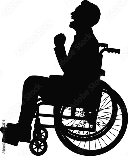 wheelchair silhouette, seated man, mobility aid illustration, accessible design, disability representation, vector art, independence concept, black graphic