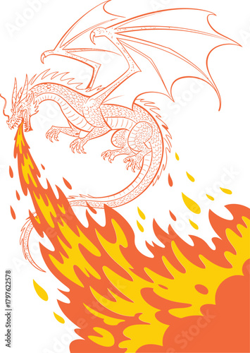 Majestic dragon unleashes fiery breath in dynamic illustration