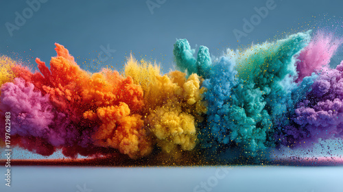 Vibrant Color Powder Explosion in Holi Festival Style