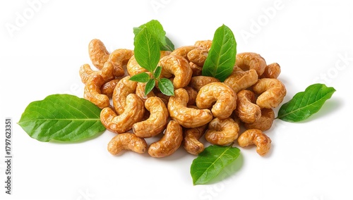 Roasted cashew nuts with le...