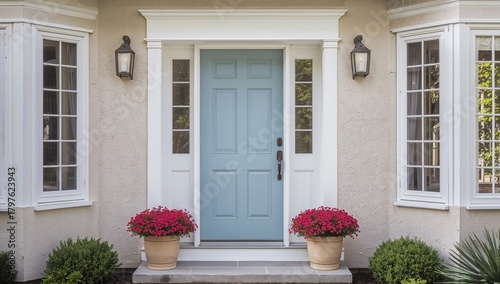 Pale Blue Entrance with Whi...