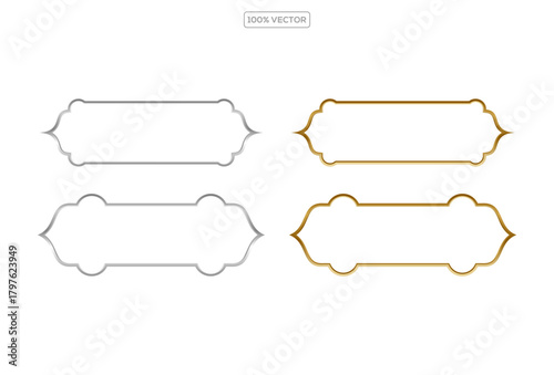 Islam frames.  shapes set vector illustration. Isolated collection of Muslim golden frames of different shapes