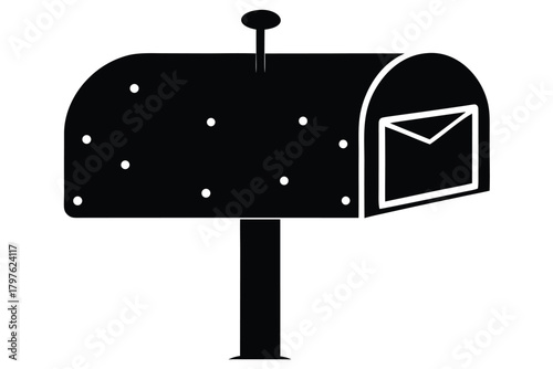 red mailbox with snow vector icon silhouette