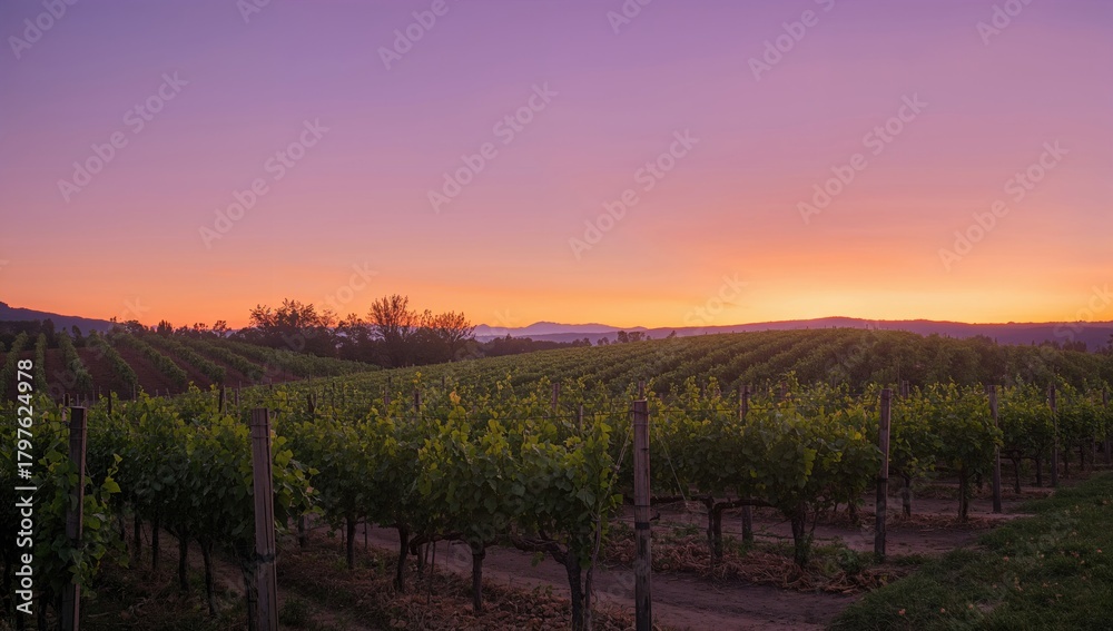 Fototapeta premium Vineyards Under a Faded Sunset Horizon, Preservation