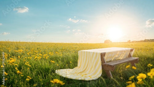 Picnic setup with tableclot...