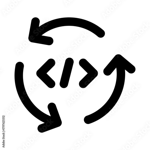 Program Development Professional Line Icon. Modern vector illustration representing software creation, coding workflow, and application design.