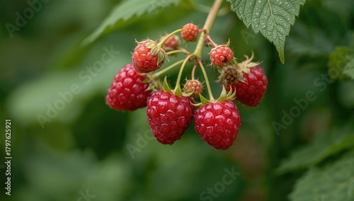 Fresh red raspberries growi...