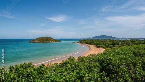 Fototapeta Naklejka Na Ścianę i Meble -  Mr Cau beach with mangroves on Con Dao island, Ba Ria Vung Tau, Vietnam, highlighting erosion risk