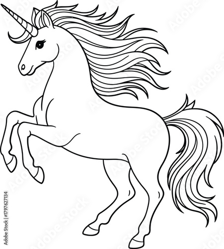 Majestic unicorn rearing up with flowing mane and tail