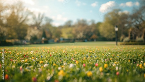 Fototapeta Naklejka Na Ścianę i Meble -  Springtime meadow with blooming flowers, emphasizing seasonal change