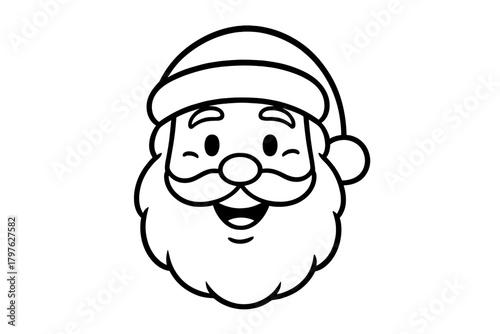 Cheerful Santa Claus head outline drawing wearing a Christmas hat for festive holiday design
