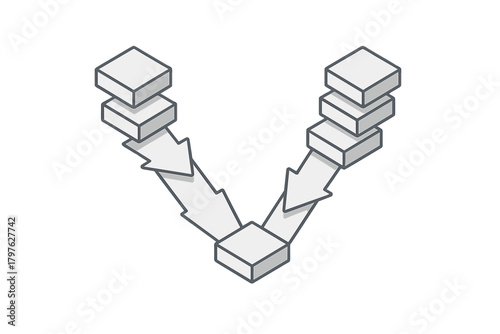 Two input data streams merging into a single output block or process step