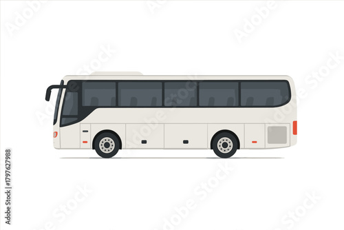 Modern white passenger coach bus side view for long distance travel and tourism