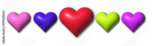 Colorful 3D Heart Icons on White Background love themes, greeting cards, and romantic design projects.