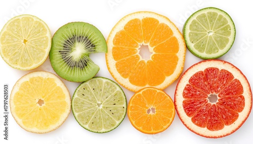 Slices of isolated fruit on...