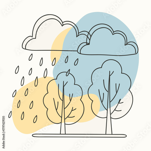 Kids blob Coloring Page – Rainy Day Nature Scene