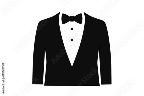 Elegant black tuxedo jacket with bow tie and white shirt for formal events