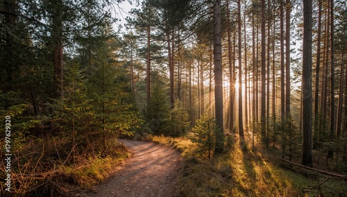 Sunlit Pine Forest Path, Se...