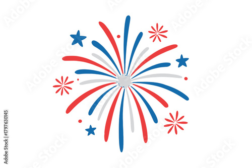 Vibrant patriotic red white and blue fireworks explosion for festive celebration