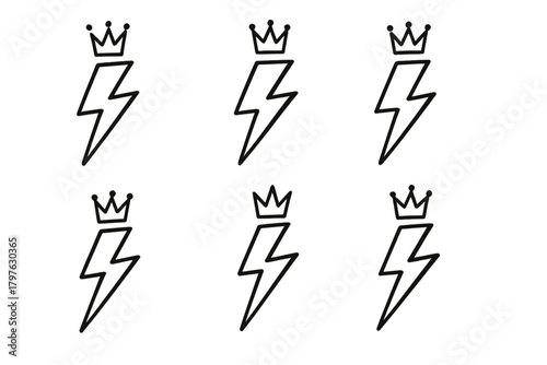 Simple black outline design combining lightning bolts and small crowns