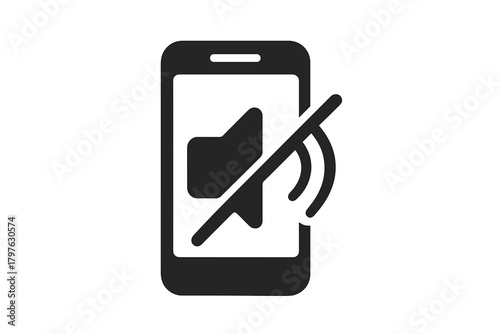 Mobile phone screen displaying silent mode notification symbol for user interface design