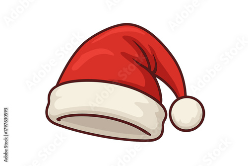 Classic red and white Santa hat with soft fur trim and decorative pompom for Christmas celebration