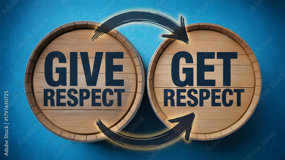 Fototapeta premium Inspiring give and get respect concept for team culture and leadership development, showing arrows conveying the message of mutual respect and ethical treatment