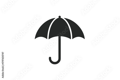 Black silhouette of an open umbrella providing protection from rain or sun