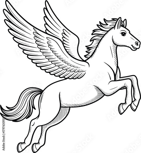 Mythical pegasus horse with majestic wings in a dynamic pose