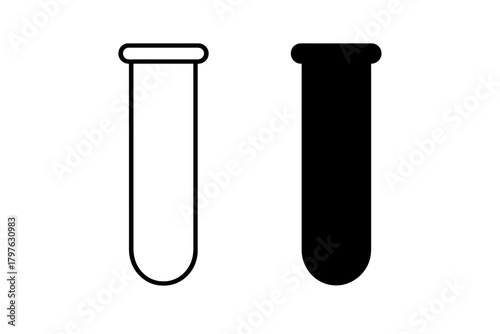 Outline and solid black test tube icons for chemistry and medical research