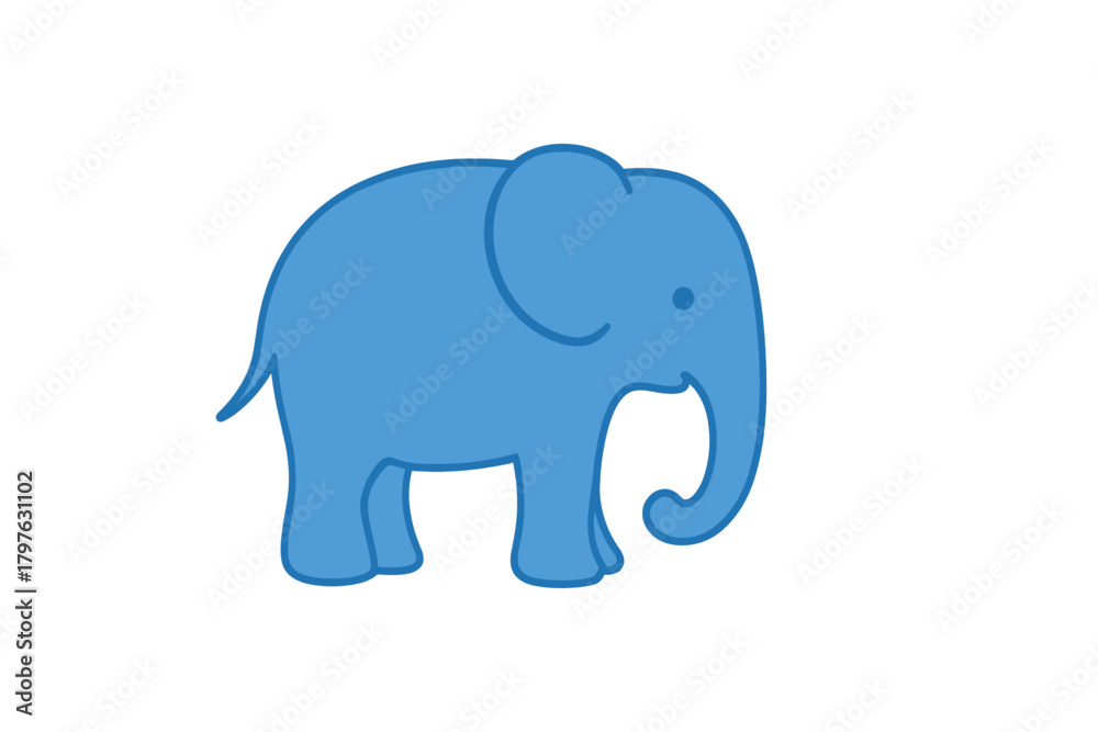 Obraz premium Simple blue cartoon elephant character standing sideways isolated on white