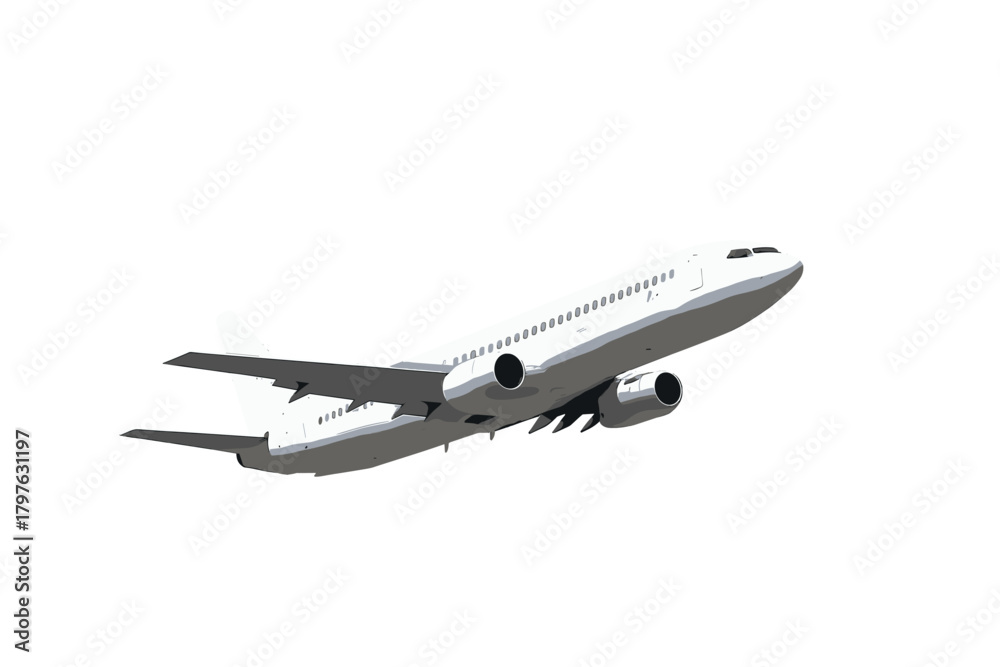 Fototapeta premium Commercial passenger jet aircraft flying upward isolated on a clean white background