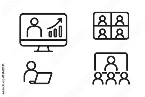 Set of symbols for video conferencing, remote work, online presentations, and webinars