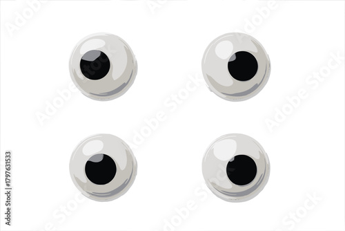 Four plastic novelty googly eyes with black and blue irises arranged in a square pattern on a clean white background