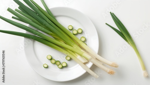 Green onions arranged on a ...
