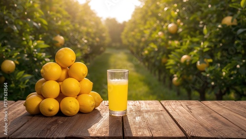 Lemons stacked on a wooden ...